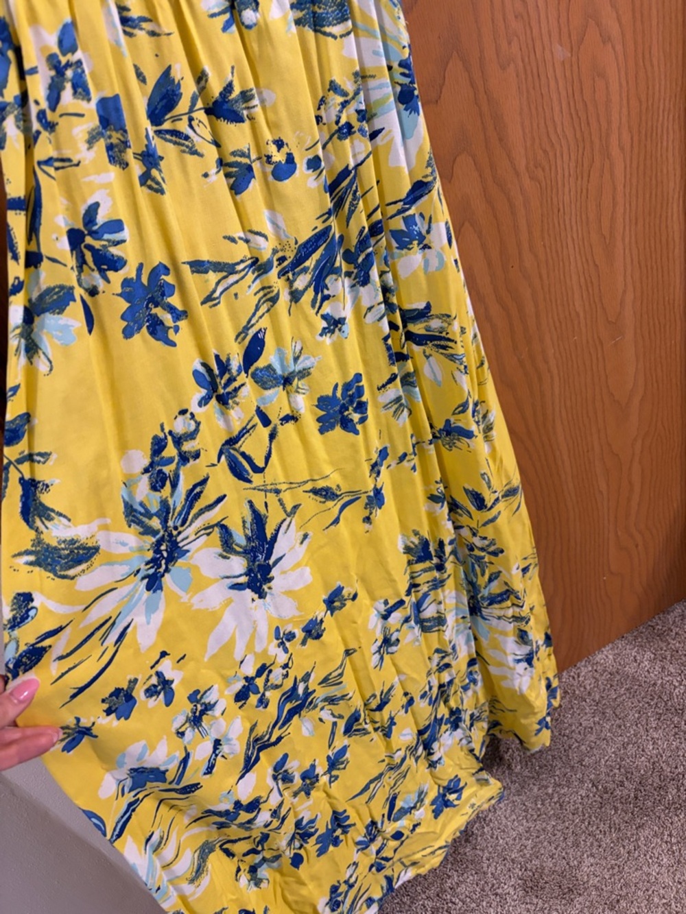 Japna Women’s Yellow and Blue‎ Floral Design Rayon Maxi Dress Medium - Picture 5 of 7
